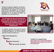 Formatos de actas de transferencia primaria, baja documental, destrucción de documentos y guías para la transferencia primaria de los expedientes judiciales resguardados por este órgano jurisdiccional.