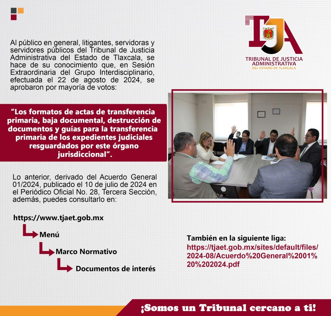 Formatos de actas de transferencia primaria, baja documental, destrucción de documentos y guías para la transferencia primaria de los expedientes judiciales resguardados por este órgano jurisdiccional.